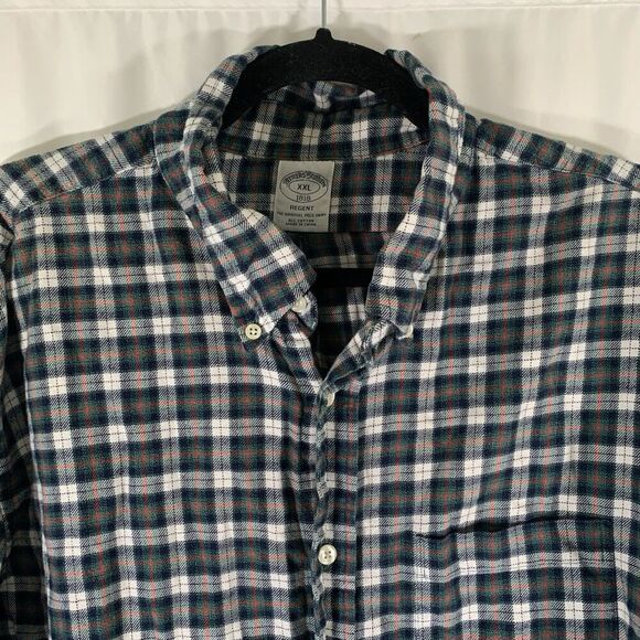 Brooks Brothers Regent Flannel Shirt Men's XXL Blue White Plaid Button Up - Picture 3 of 7